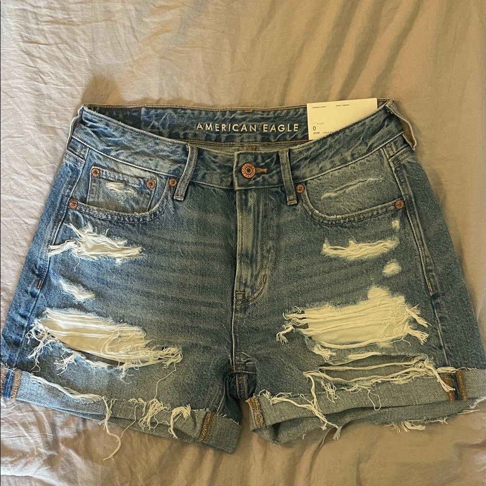 American Eagle Outfitters Women's Ripped Blue Jean Shorts